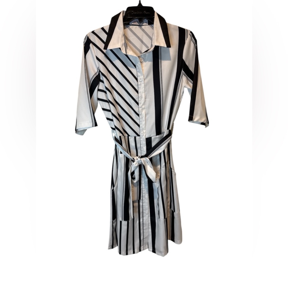 Striped Black and White Shirt Dress